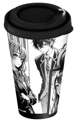 Цена за 2 шт. Стакан с крышкой 550мл с декором "Аниме" (черный) 223134830/01