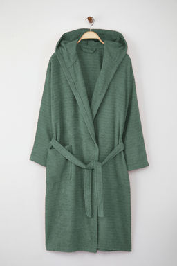 Trendyolmilla Home Ekru Cizgili Baglama Detayl? Unisex Bornoz TPHSS25NZ00000  фото 6