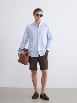 Regular Fit Uzun Kollu Keten Kar???ml? Erkek G?mlek