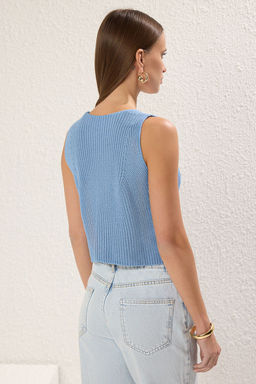 TRENDYOLMILLA Mavi Dugme Detayl? V Yaka Yelek TWOSS25YE00045 фото 4