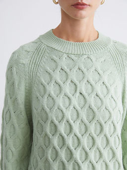 Bisiklet Yaka Kendinden Desenli Kad?n Triko Kazak