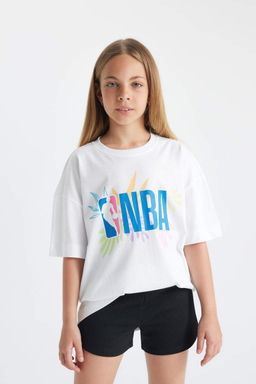 Футболка большого размера с короткими рукавами и надписью NBA для девочек - Defacto фото 3