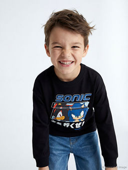 Bisiklet Yaka Sonic Bask?l? Erkek ?ocuk Ti??rt