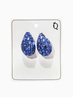 Серьги со стразами «Блеск» капля, цвет синий
