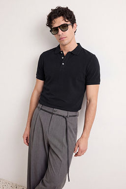 Siyah Slim/Dar Kesim Polo Yaka K_sa Kollu %100 Pamuk Polo Yaka T-shirt TMNSS20PO0009