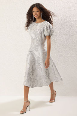 Trendyolmilla Ac?k Mavi A-Kesim Jakarl? Dokuma Midi S?k Abiye Gece Mezuniyet Elbisesi TPRSS25EL00202  фото 3