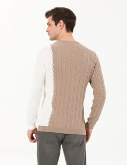 Vizon Melanj Slim Fit Bisiklet Yaka Y_n Kar___ml_ Triko Kazak