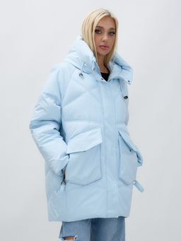 Куртка летучая мышь женская с капюшоном зимняя голубого цвета 9617Gl - Mtforce фото 11