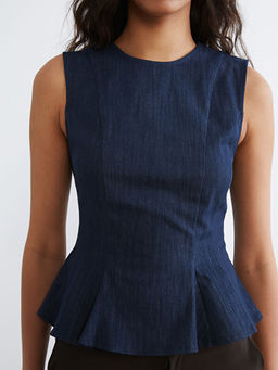 Bisiklet Yaka Peplum Jean Bluz