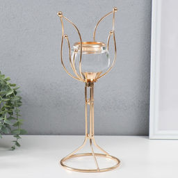 Подсвечник на 1 свечу «Флора», d=5 см, металл, акрил, золото, 17×12×30.5 см