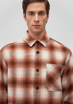 Kareli Kahverengi Gomlek - Mavi фото 5