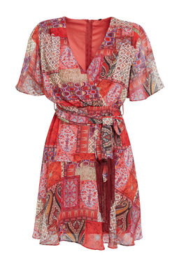 Cok Renkli A Kesim Puskul Detayl? Sifon Astarl? Mini Dokuma Elbise TWOSS24EL00808