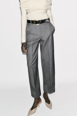 TROUSERS WITH BELT AND TURN-UP HEMS