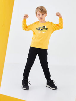 Bisiklet Yaka Bask?l? Uzun Kollu Erkek ?ocuk Ti??rt ve E?ofman Alt? Tak?m - Waikiki фото 2