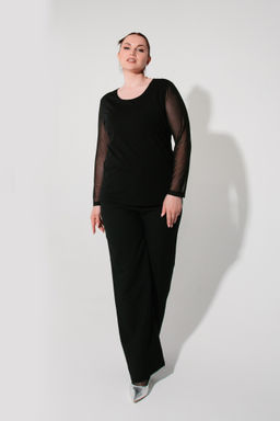 Сетка+ трикотажная вискоза лонгслив джемпер блуза