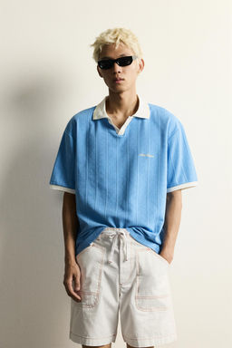 POLO RELAXED FIT  ESTRUCTURA TEXTO BORDADO / Azul claro - Zara фото 2