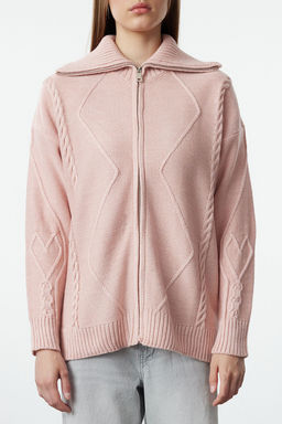 TRENDYOLMILLA Pembe Yumusak Dokulu Kapusonlu Fermuarl? Triko H?rka TWOAW25HI00227 фото 4