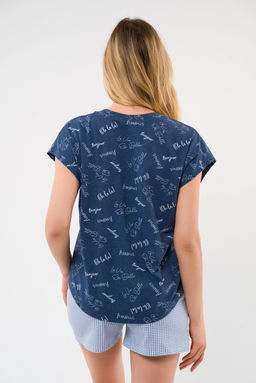Пижама женская из футболки и шорт из кулирки Бонжур голубой - Амадэль фото 14