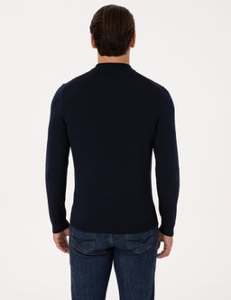 Lacivert Slim Fit Y_n Kar___ml_ _eyrek Bal_k__ Yaka Basic Triko Kazak - Cacharel фото 5