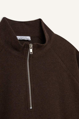 Простой толстовка широкого кроя оверсайз с карманом-кенгуру и воротником-поло на молнии - Defacto фото 2