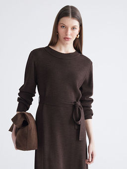 Bisiklet Yaka Beli Ku?akl? Triko Elbise