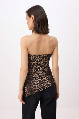 Cok Renkli Leopar Fitted/Vucuda Oturan Dik Yaka Kolsuz Pamuk Ribana Orme Bluz TWOSS26BZ00668 - Trendyolmilla фото 4