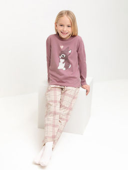 К 1623/морозная вишня,текстильная клетка пижама для дев