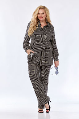 Костюм Элль стиль 2299 бежевый/черный принт  фото 4