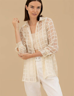 Krem Comfort Fit Uzun Kollu G_mlek