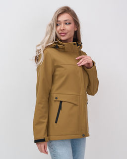 Ветровка спортивная женская с капюшоном softshell горчичного цвета 9566G - Mtforce фото 19