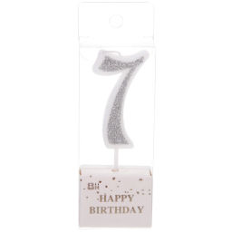 Цена за 10 шт. Свеча для торта Цифра Иллюзия "7" 9,5 см, серебро