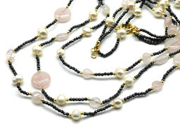 Колье с жемчугом и розовым кварцем 3 нити, 53см