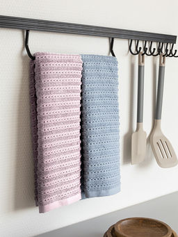 Набор кухонных полотенец 34x70, 2 шт лавандовый, серый хлопок - Denastia фото 2