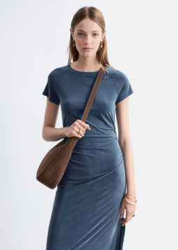 Vestido midi fruncido con mangas ragl?n