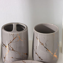 Набор аксессуаров для ванной комнаты SAVANNA Гроза, 4 предмета (мыльница, дозатор для мыла, 2 стакана), цвет серый фото 3