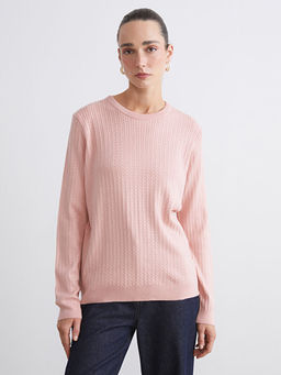 Bisiklet Yaka Kendinden Desenli Kad?n Triko Kazak