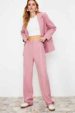 Limited Edition Ac?k Pembe Straight/Duz Kesim Dokuma Kumas Pantolon TWOAW23PL00401