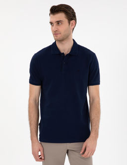 Lacivert Slim Fit %100 Pamuk Polo Yaka Basic Ti__rt