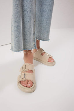 Trendyolmilla Shoes Ekru Denim Puskullu Toka Detayl? Cift Bantl? Kad?n Terlik TAKSS25TE00038  фото 8