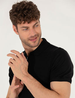 Siyah Slim Fit Fermuarl_ Polo Yaka Triko Ti__rt - Pierre cardin фото 3