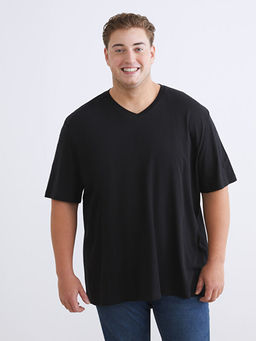 B?y?k Beden V Yaka Penye Erkek Ti??rt