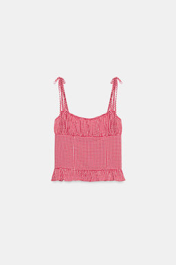 TOP FRUNCES CUADRO VICHY / Rojo / Blanco - Zara фото 5
