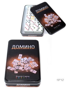 Домино пластиковые фишки в металлической коробке 19,5x12х3,5 см / 5010FR /уп 24/