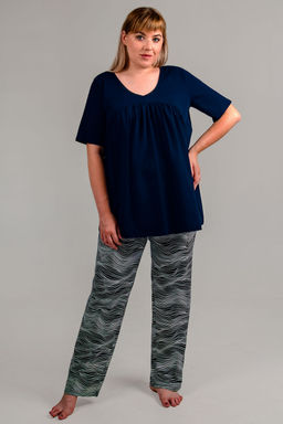 Арт. 9173 Пижама с брюками 50-60 (6 шт) Цвет:верх темно-синий, низ сине-белый
