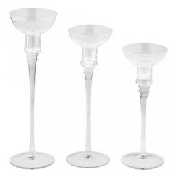 Подсвечник стеклянный "Камея" набор 3 штуки: h26см, h23см, h20,1см; чаша д7,9см, h6,8см, основание д7,8см, в коробке (Китай)