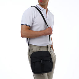 Сумка кросс-боди мужская TEXTURA, на молнии, 3 наружных кармана, 24×10×28 см, тёмно-серая