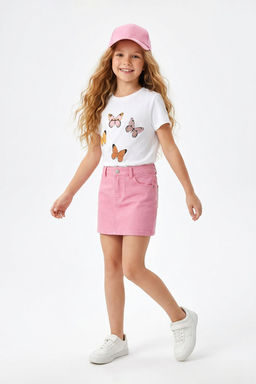 Beyaz K?z Cocuk %100 Pamuk Kelebek Desenli Regular/Normal Kal?p K?sa Kol Orme T-Shirt TKDSS24TS00041 - Trendyolmilla фото 8