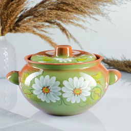 Жаровня Кунгурская керамика, 2 л, с ручками, зелёная