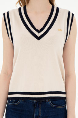 Женский кремовый свитер с v-образным вырезом Неожиданная скидка в корзине - U.s. polo assn фото 6