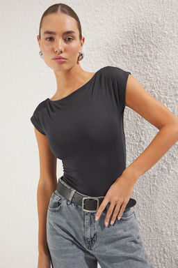 Antrasit Fitted/Vucuda Oturan Kay?k Yaka Esnek C?tc?tl? Orme Body TWOSS24BD00029
